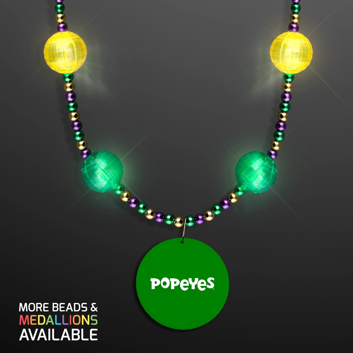 Mardi Gras Jewelry LED Beads Necklace with Medallion 6