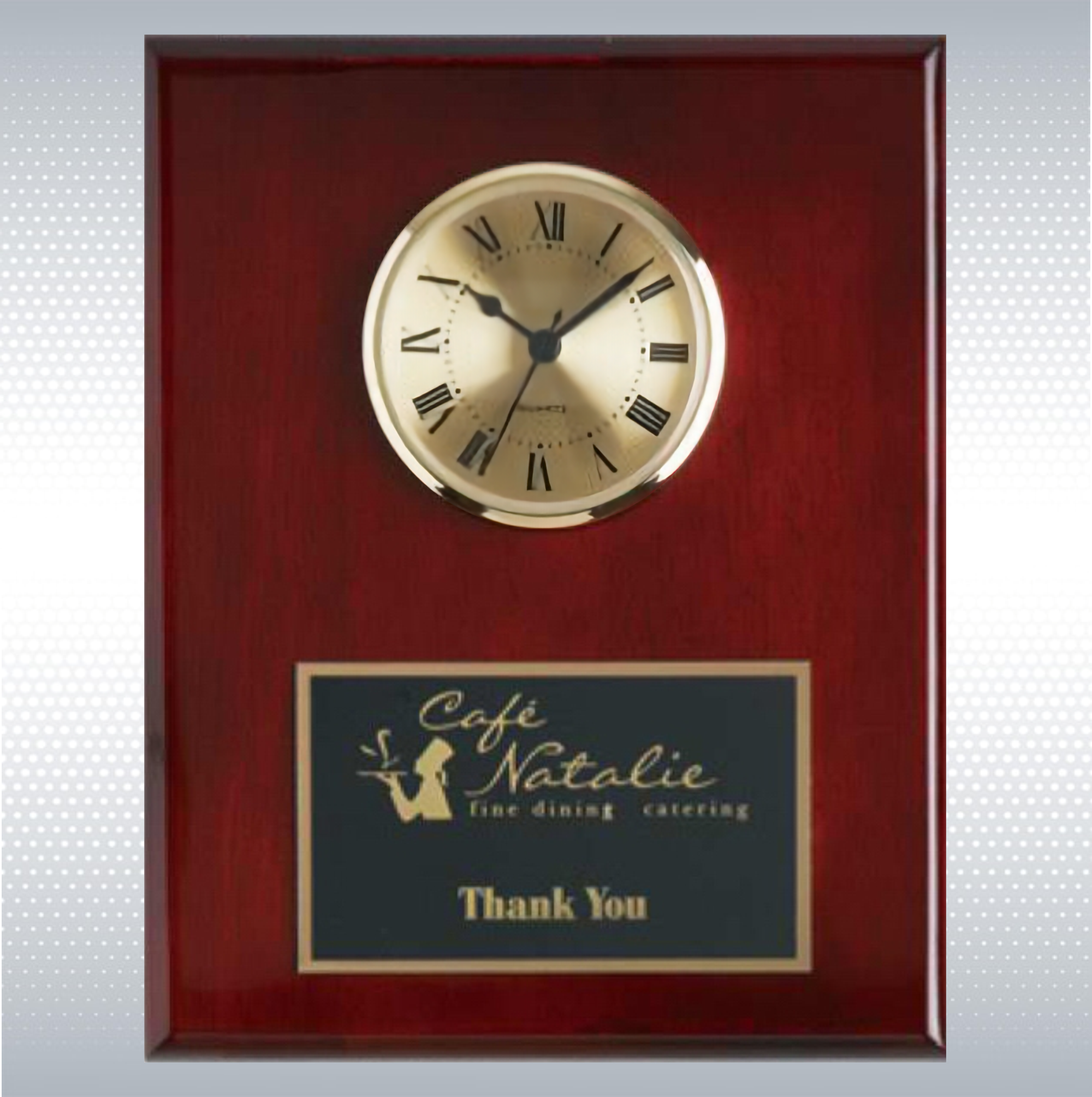 Piano Finish Solid Wood Plaque W/ Clock 7