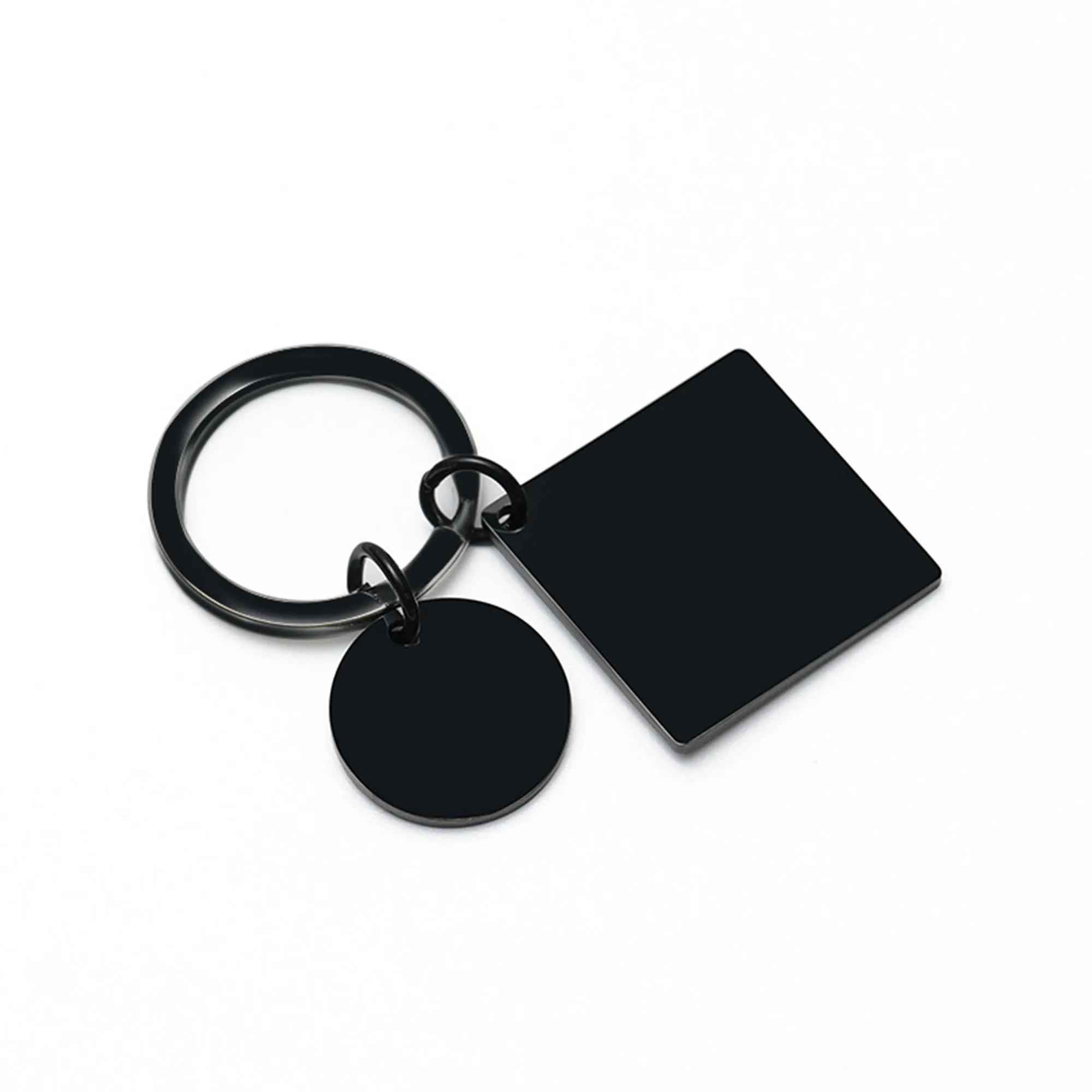 Twin Metal Round Square Pendant Keychain 2