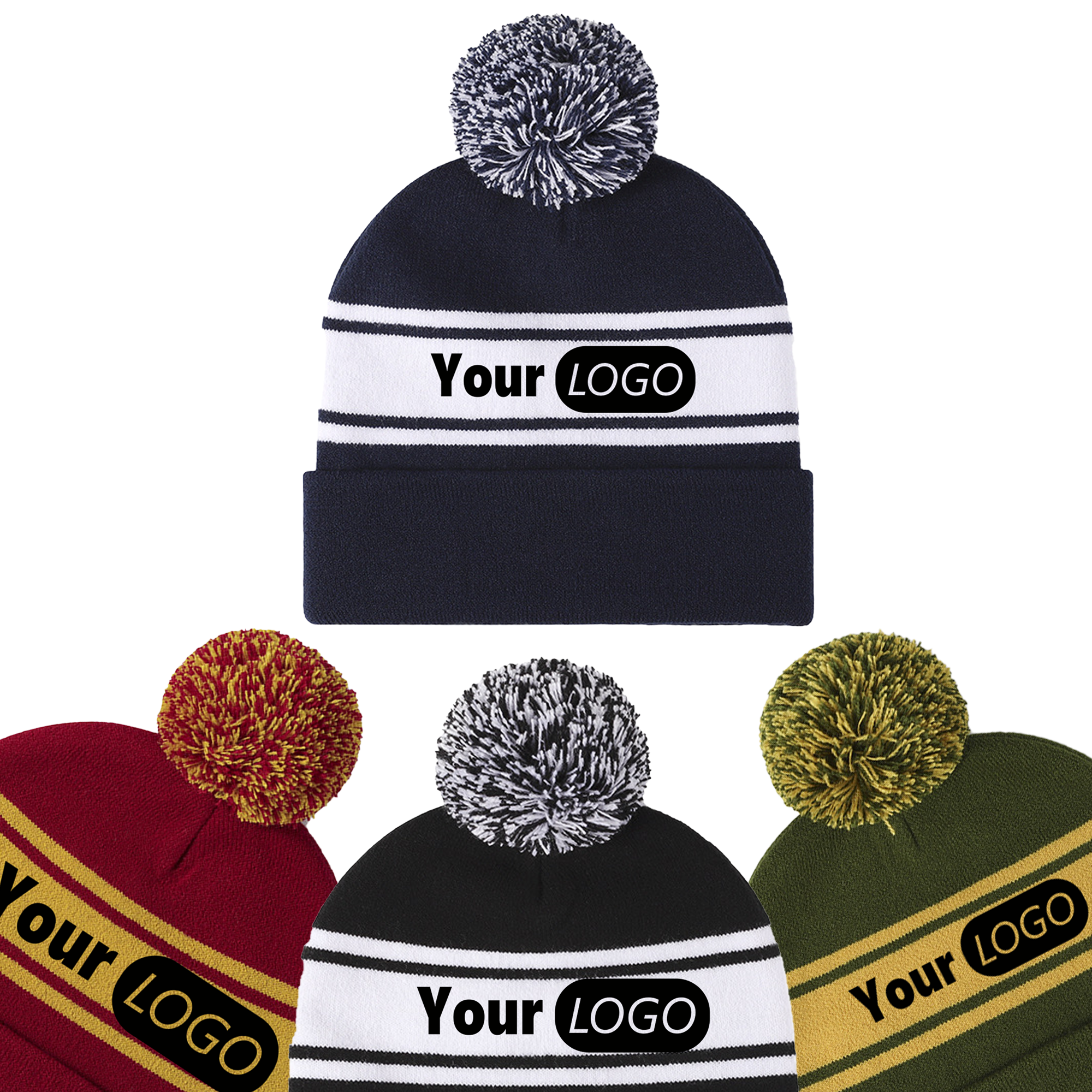 Outdoor Striped Pom Winter Cap 3