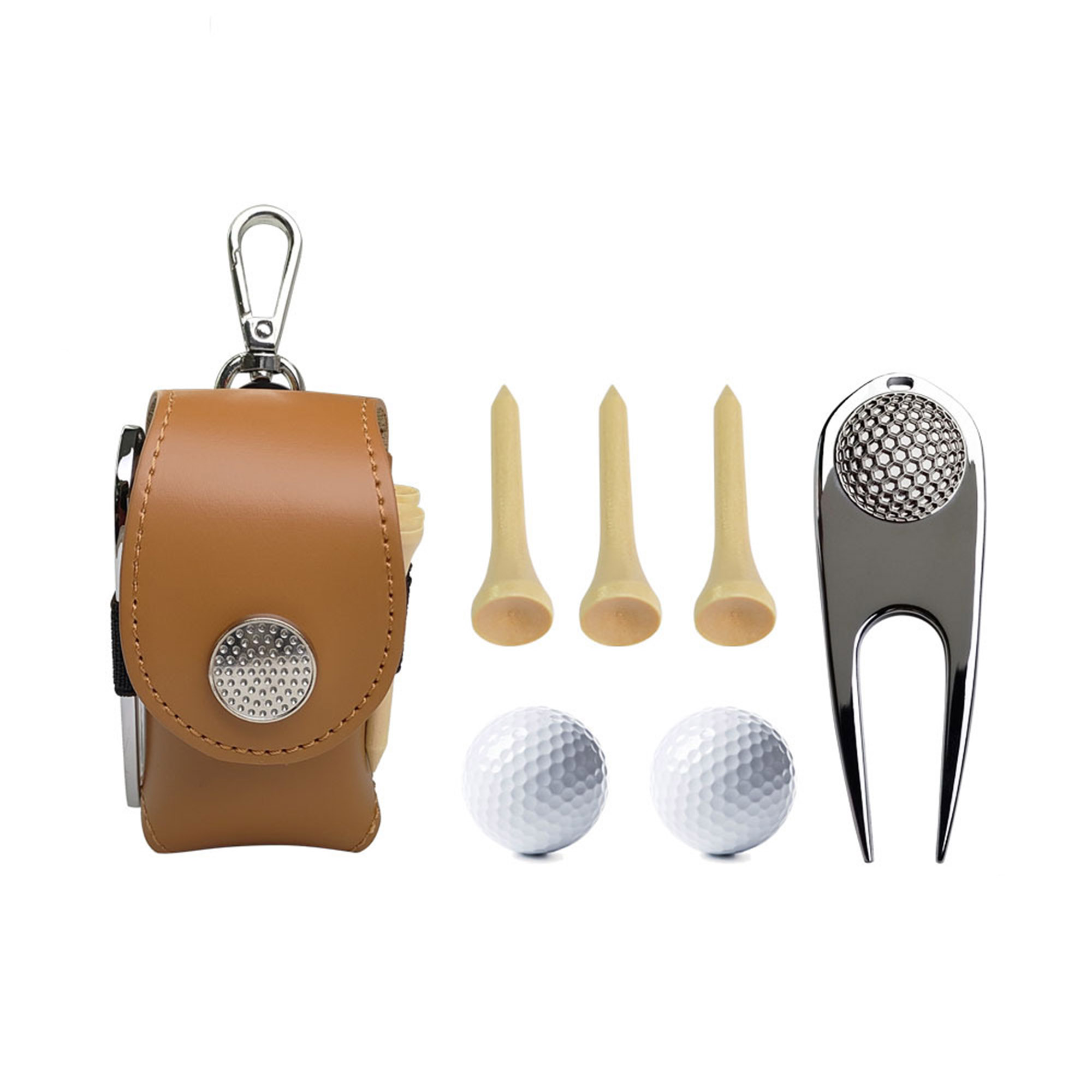 Premium PU Leather Golf Ball Holder Waist Belt Bag Sets 2