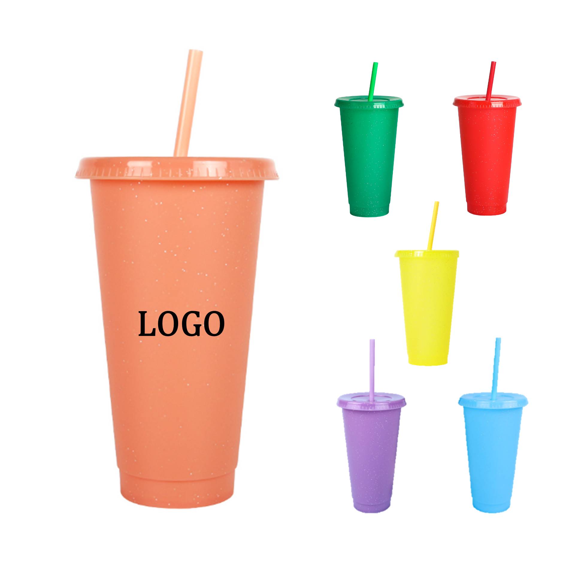 24 Oz. Glitter Color Changing Plastic Straw Tumbler 3