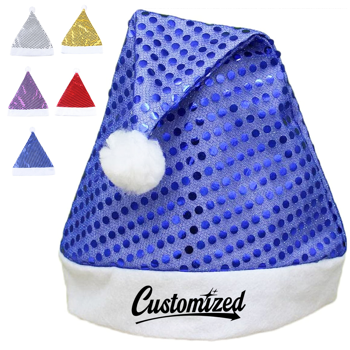 Sequin Christmas Santa Hat with Pom and Custom Logo Band