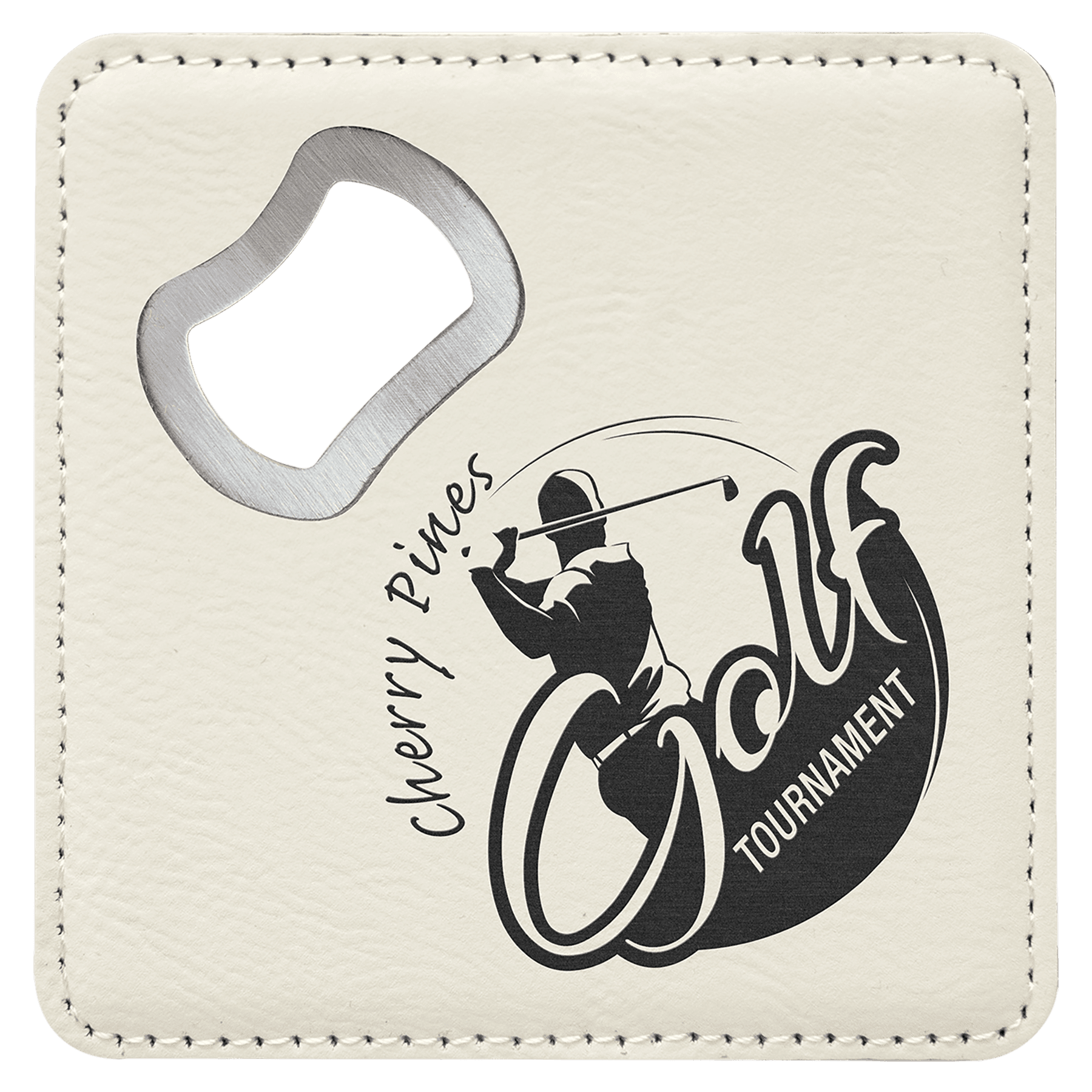 4" x 4" Square White Leatherette Coaster w/ Bottle Opener 2