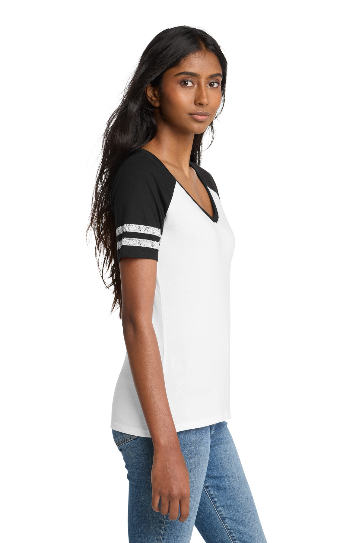 District Women's Game V-Neck Tee. DM476 25