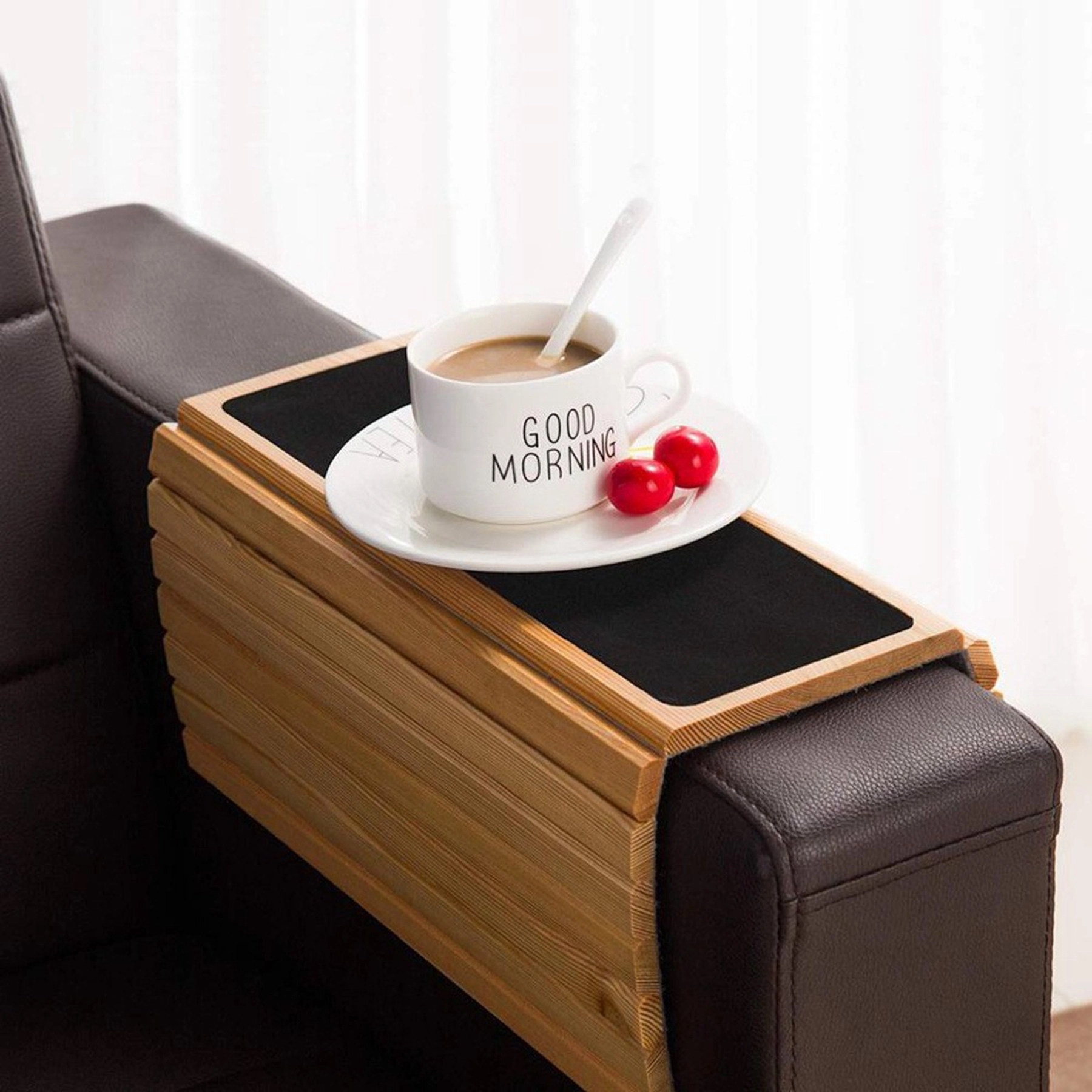 Foldable Bamboo Couch Arm Tray, promotional household item with logo imprint 8