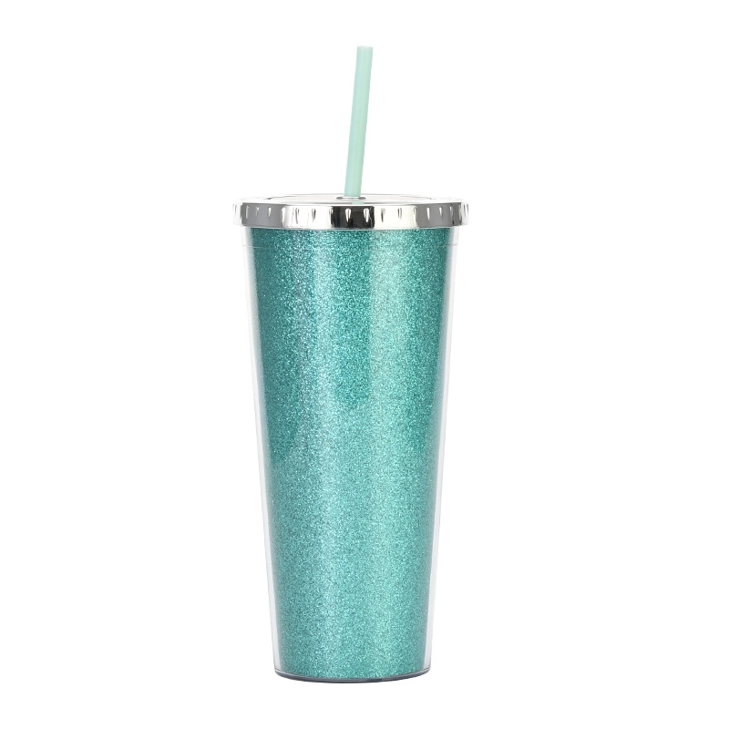 Custom Transparent  AS Plastic Sequin Straw Tumbler 15