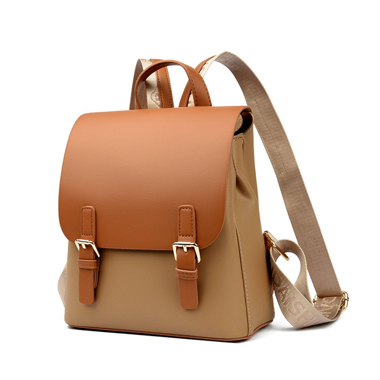 Women Compact PU Leather Backpack w/ Double Lock Clasp 8
