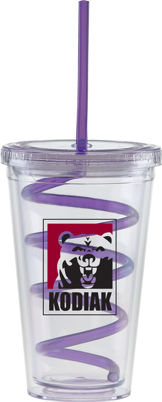 Carnival Cups-Color Curly Straw, Clear Lid 10