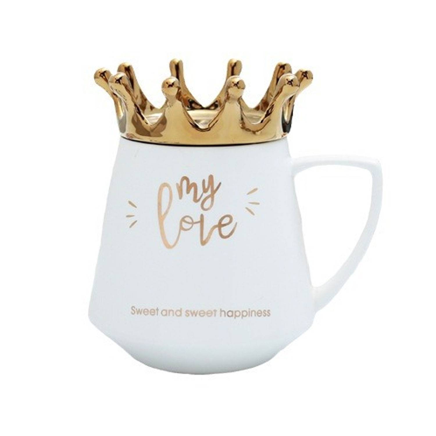 12oz Gold Crown Lid Ceramic Coffee Mug 7