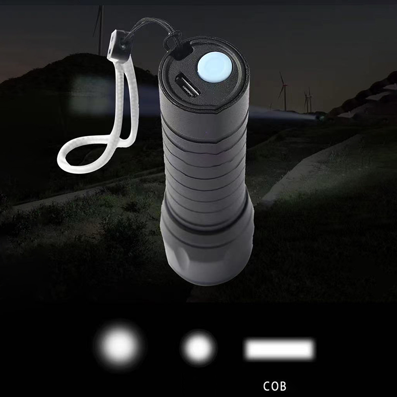 USB Rechargeable LED Flashlight w/COB Side Lights 14