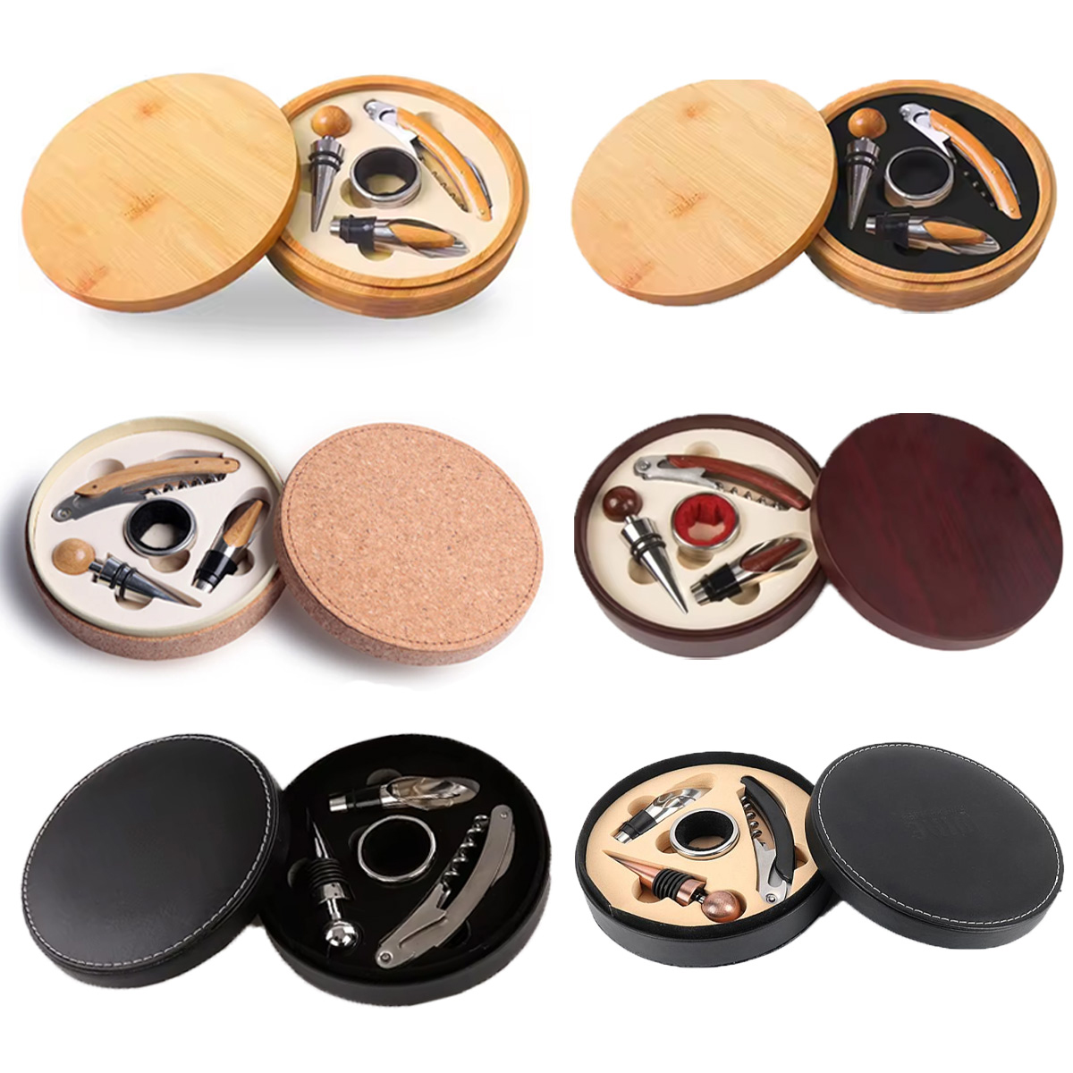 4-Piece Wine Tool Gift Set in Round Leather Case 7