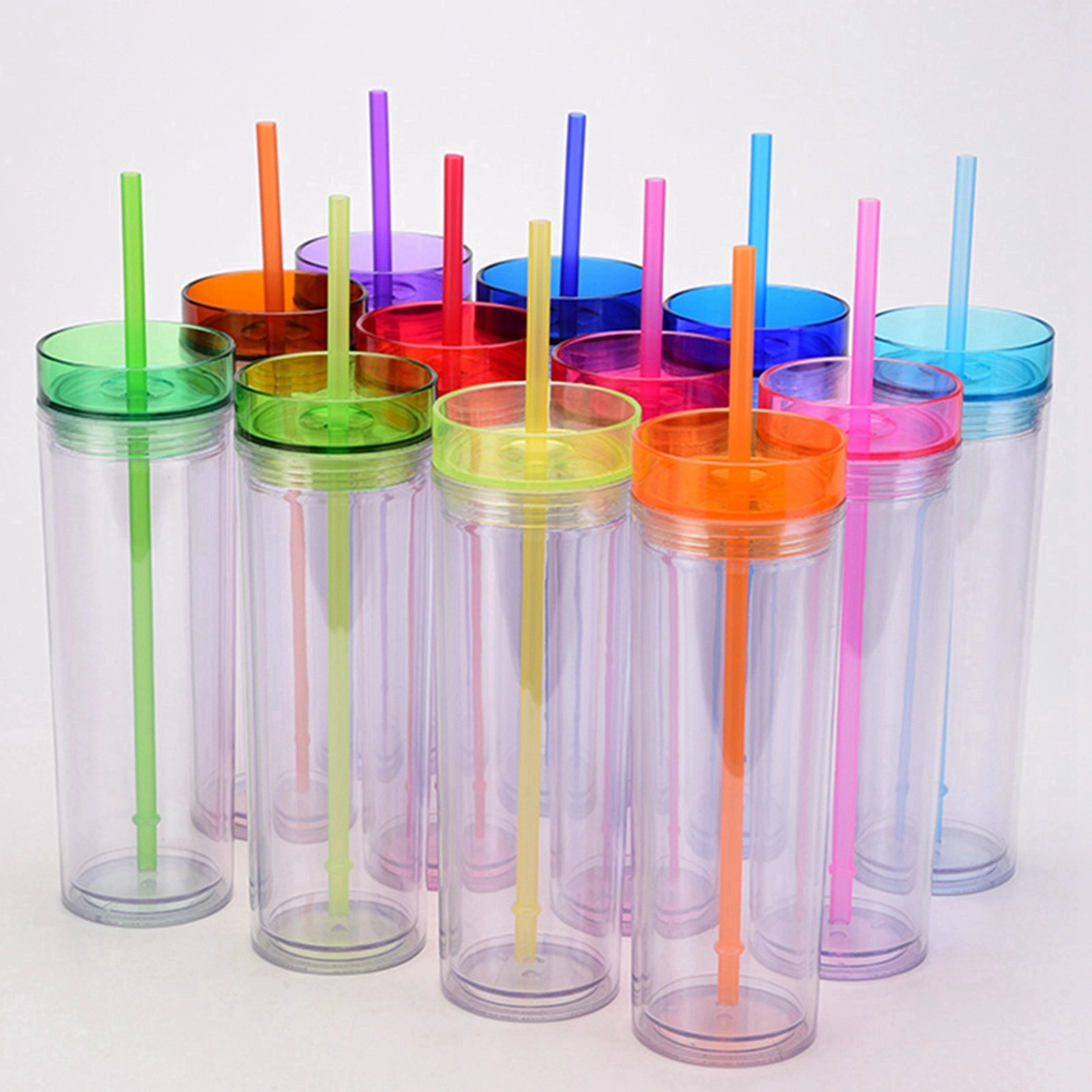 16 Oz. Double Wall Plastic Straw Straight Tumbler 11