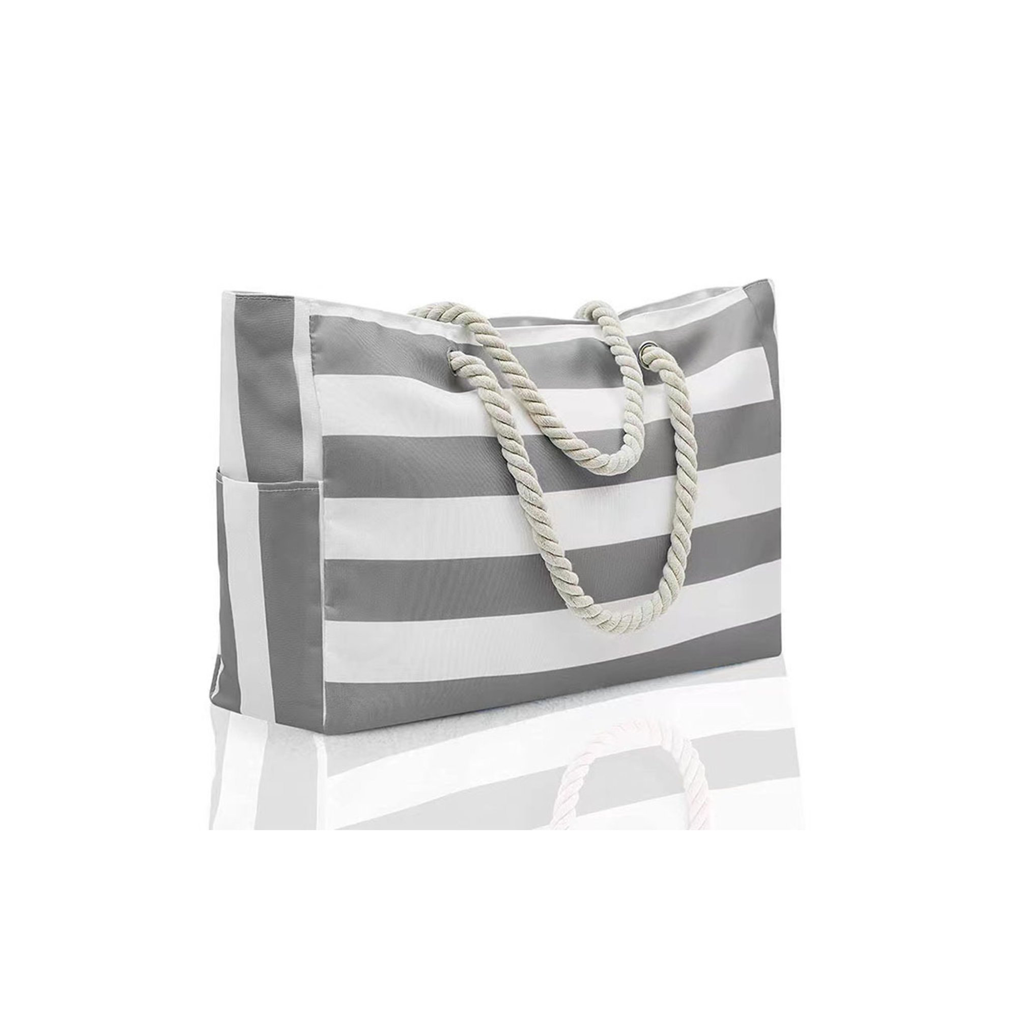 Striped Canvas Waterproof Rope Handle Travel Tote 10