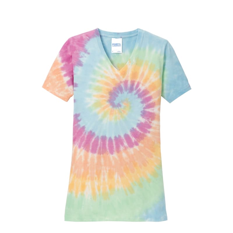 Port & Company Women's Tie-Dye V-Neck Tee. 75
