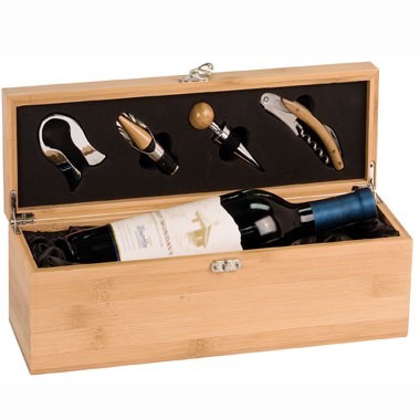 BAMBOO SINGLE WINE BOX WITH TOOLS 1