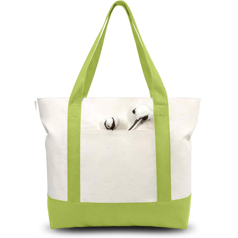 12 oz Cotton Canvas Zipper Boat Tote Bag W/ Front Pocket 13