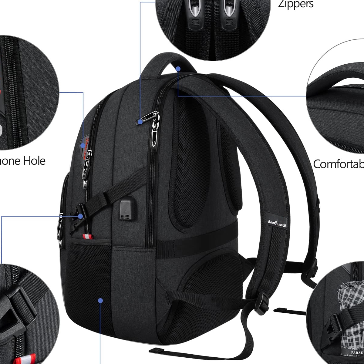 Travel Waterproof Laptop Backpack with USB Charging Port 12