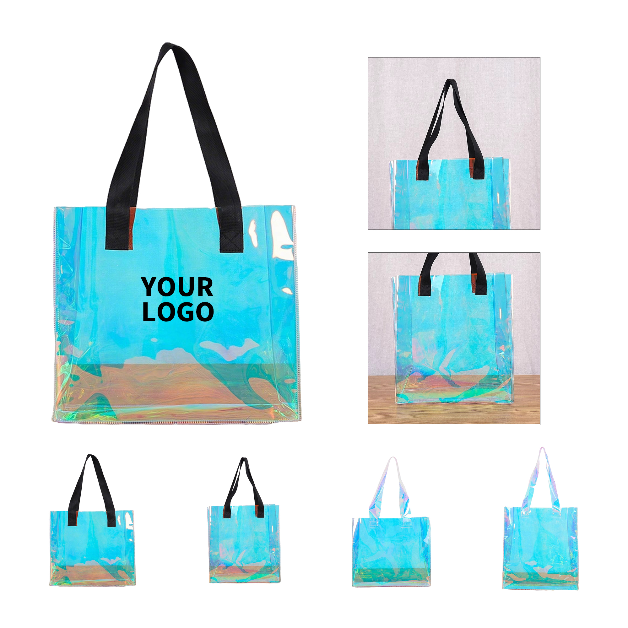 Transparent PVC Iridescent Gift Tote 14.2" x 14.2" x 3.5" 6
