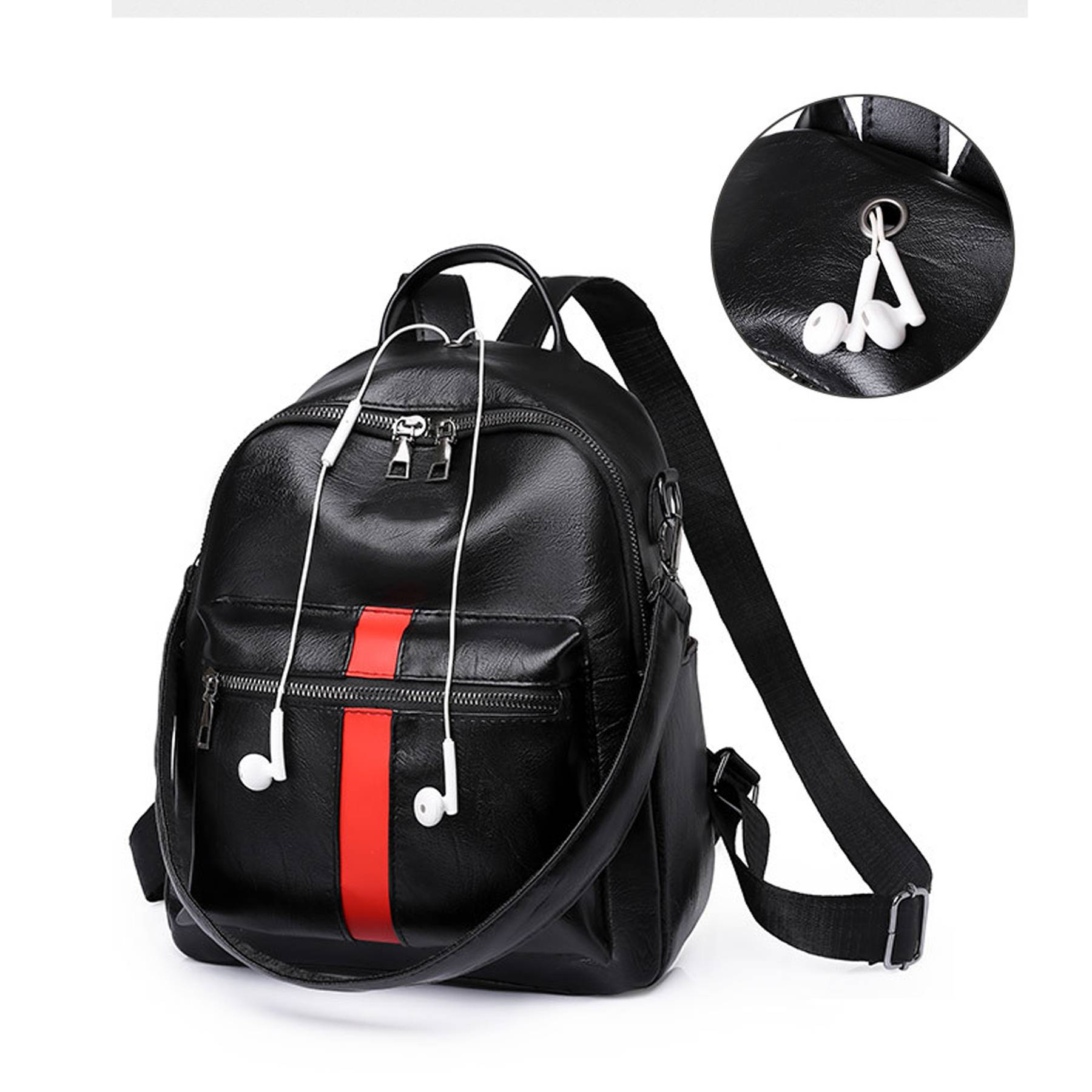 Pu Leather Black Backpack 2