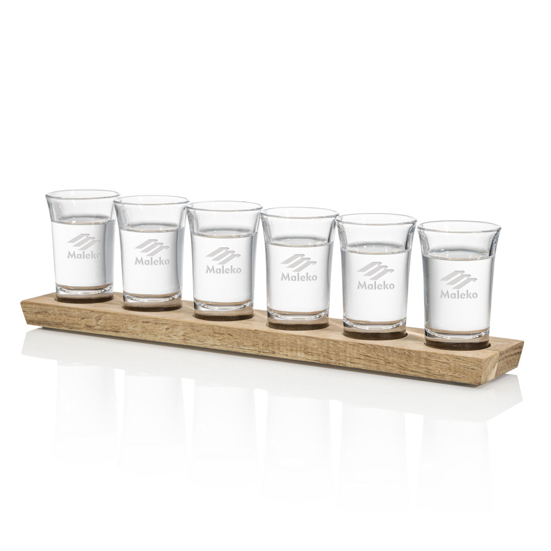 Shot Glasses Set on Acacia - Deep Etch