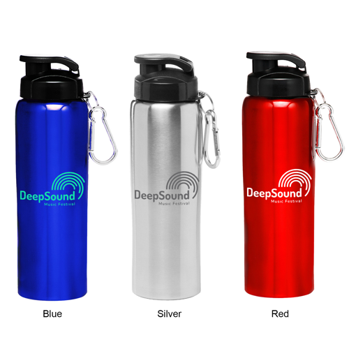 Stainless Steel Sports Water Bottle - with Carabiner, 27 oz. 7