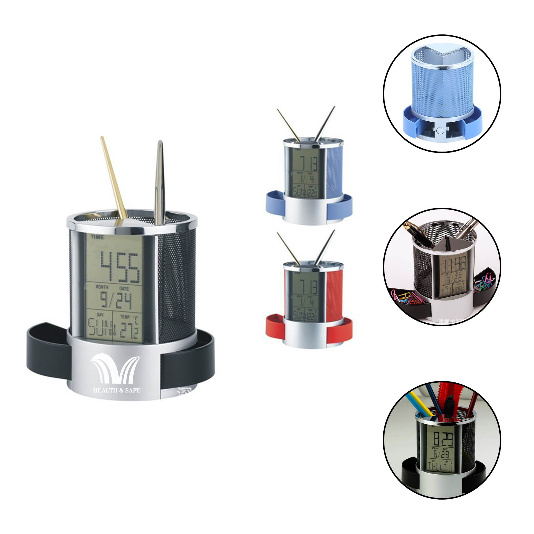 Digital LCD Desk Pen Holder Alarm Clock 1