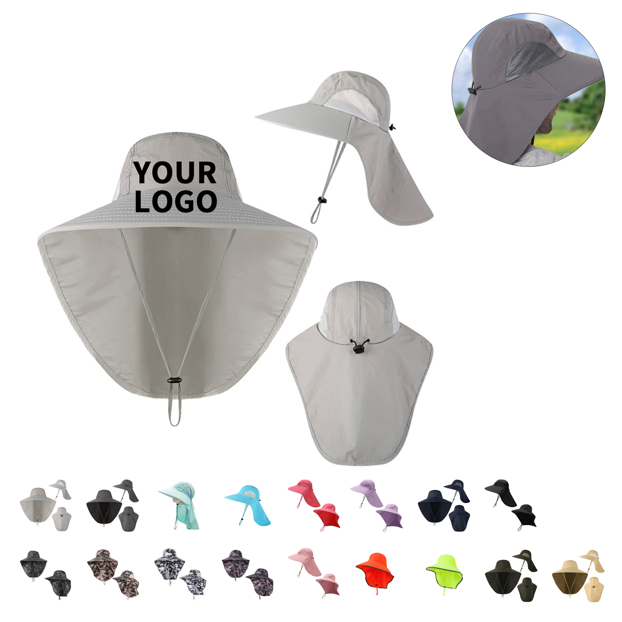 Wide Brim Sun Shield Hat With Neck Flap 20