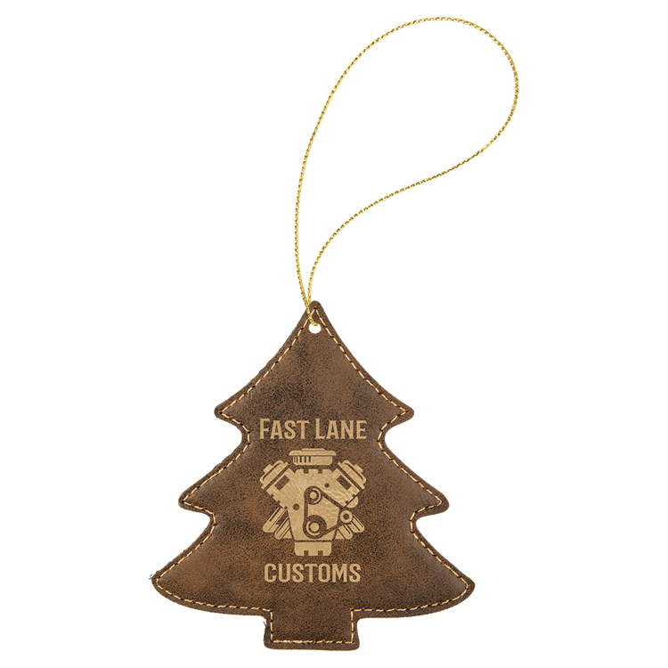 Rustic/Gold Leatherette Tree Ornament with Gold String 2