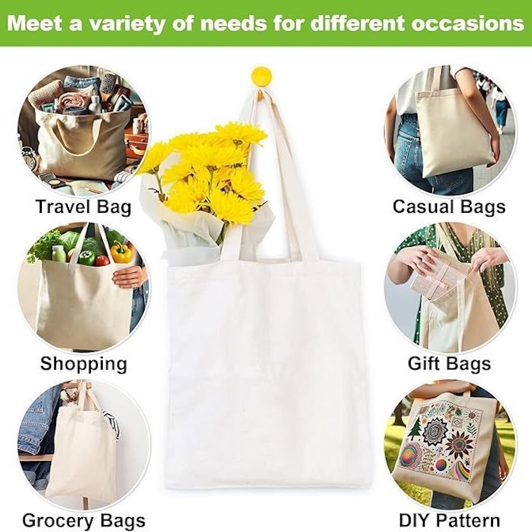 Canvas Grocery Shopping Bags with Handles, custom tote bag with logo imprint 4