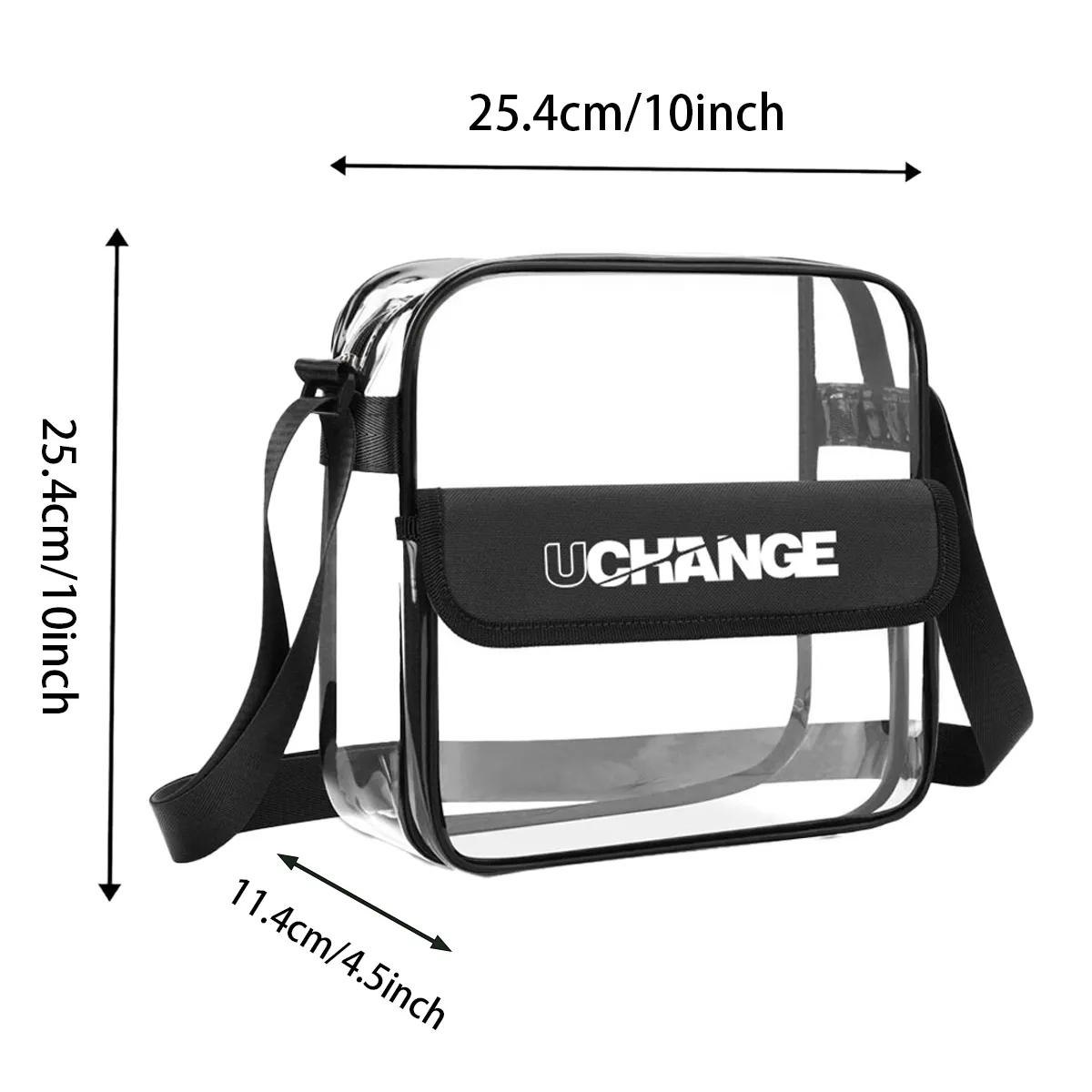 8L Clear PVC Shoulder Bag W/ Flap Closure Adjustable Strap 5