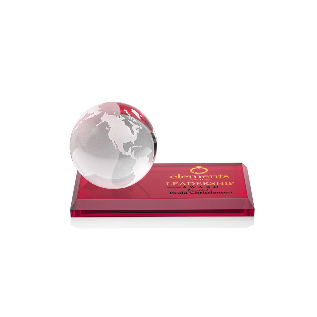 Globe VividPrint™ Award on Rectangle Base - Red 7