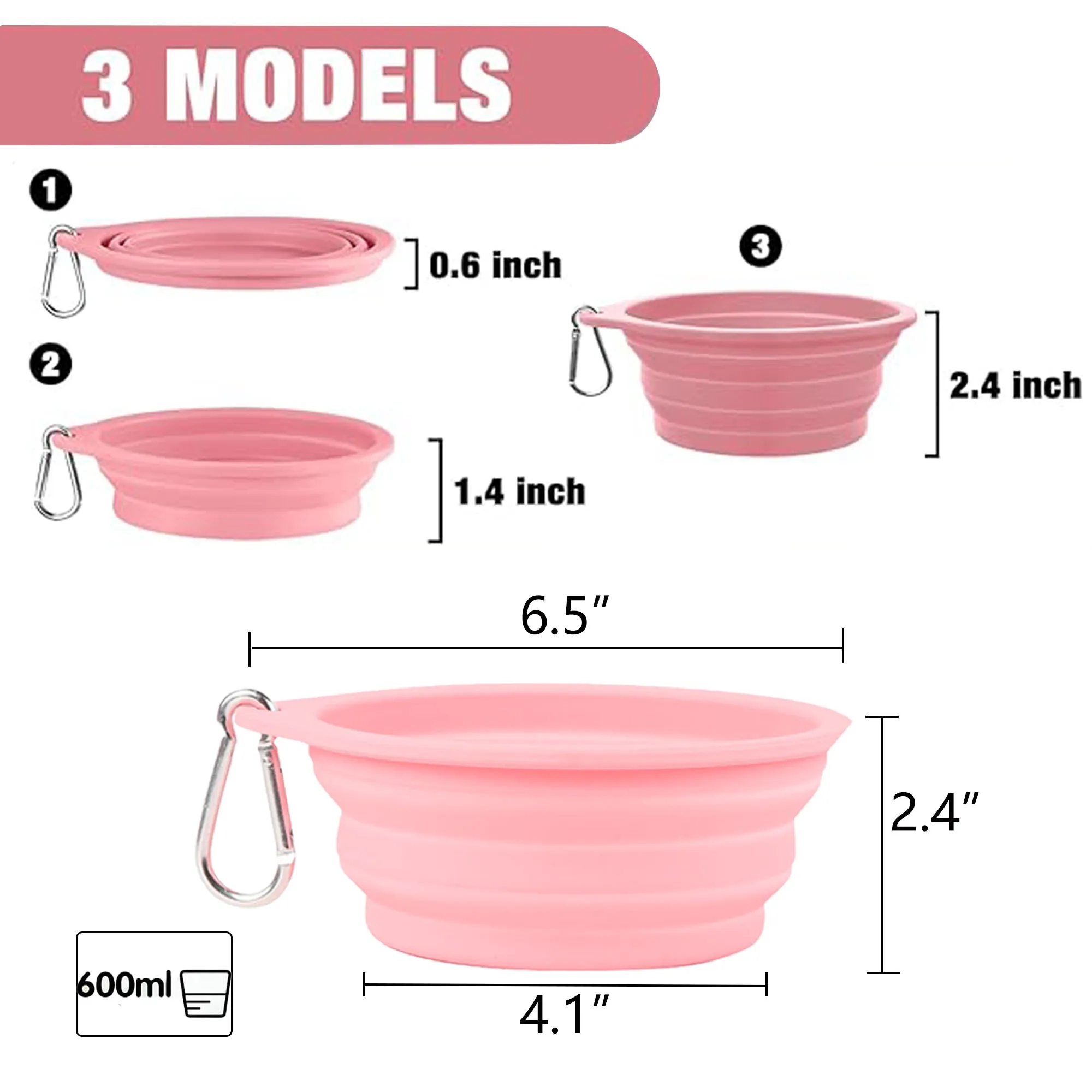 Collapsible Travel 20oz Silicone Pet Bowl with Carabi 14