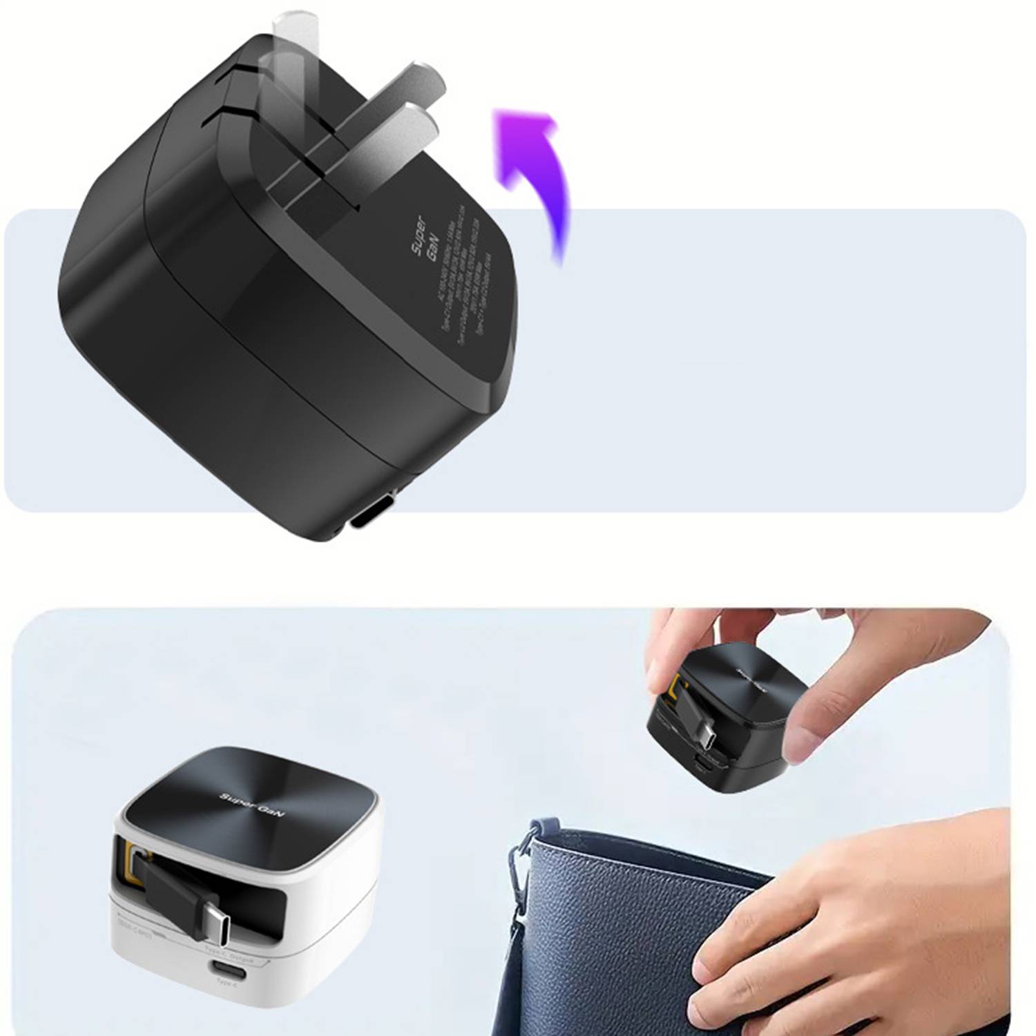 Travel Charger w/ Retractable Type C Cable 3