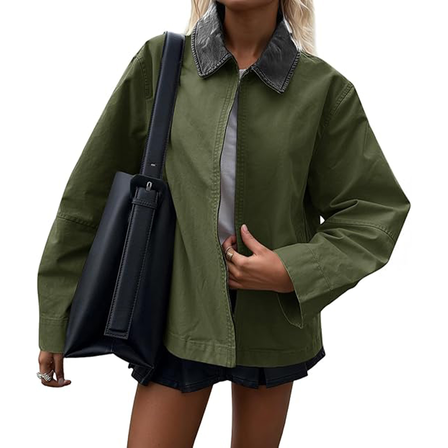 Women's Spring And Autumn UP Leather Lapel Casual Jacket 7