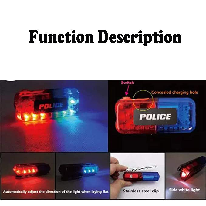 Rechargable Safety LED Flashing Security Clip lamp W/Flashlight 3