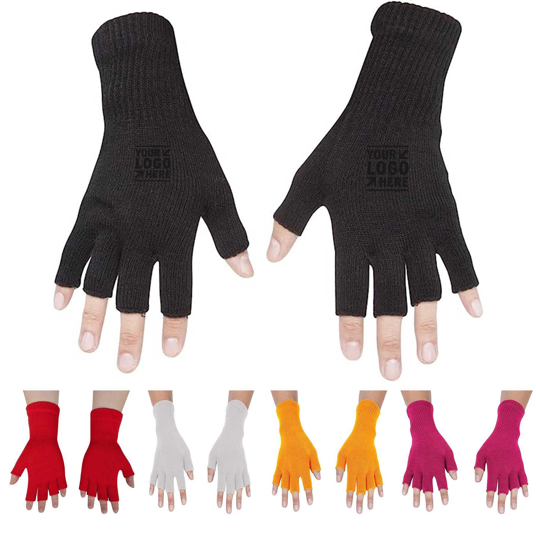 Half Finger Stretchy Knit Fingerless Winter Gloves 2