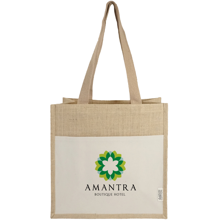 Miami Recycled Cotton Front Pocket Jute Tote, custom tote bag with logo imprint 9