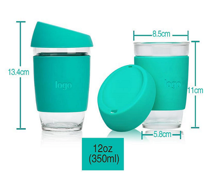 Glass Coffee Mug with Silicone Sleeve & Lid 12 oz 2