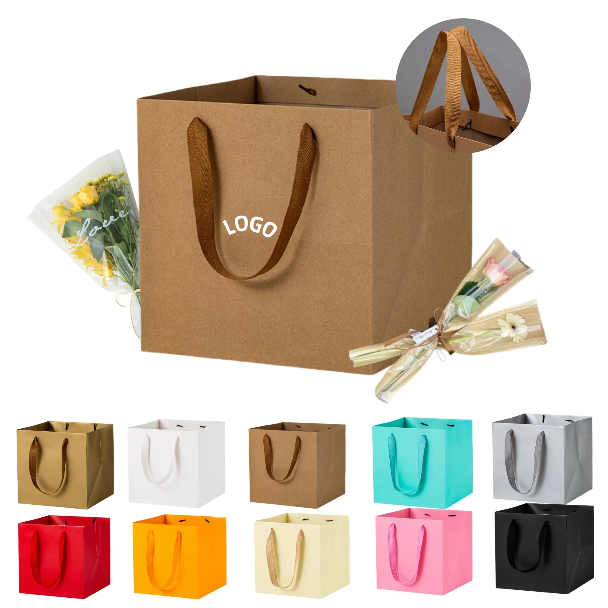Durable Square Kraft Paper Gift Tote Bag 5