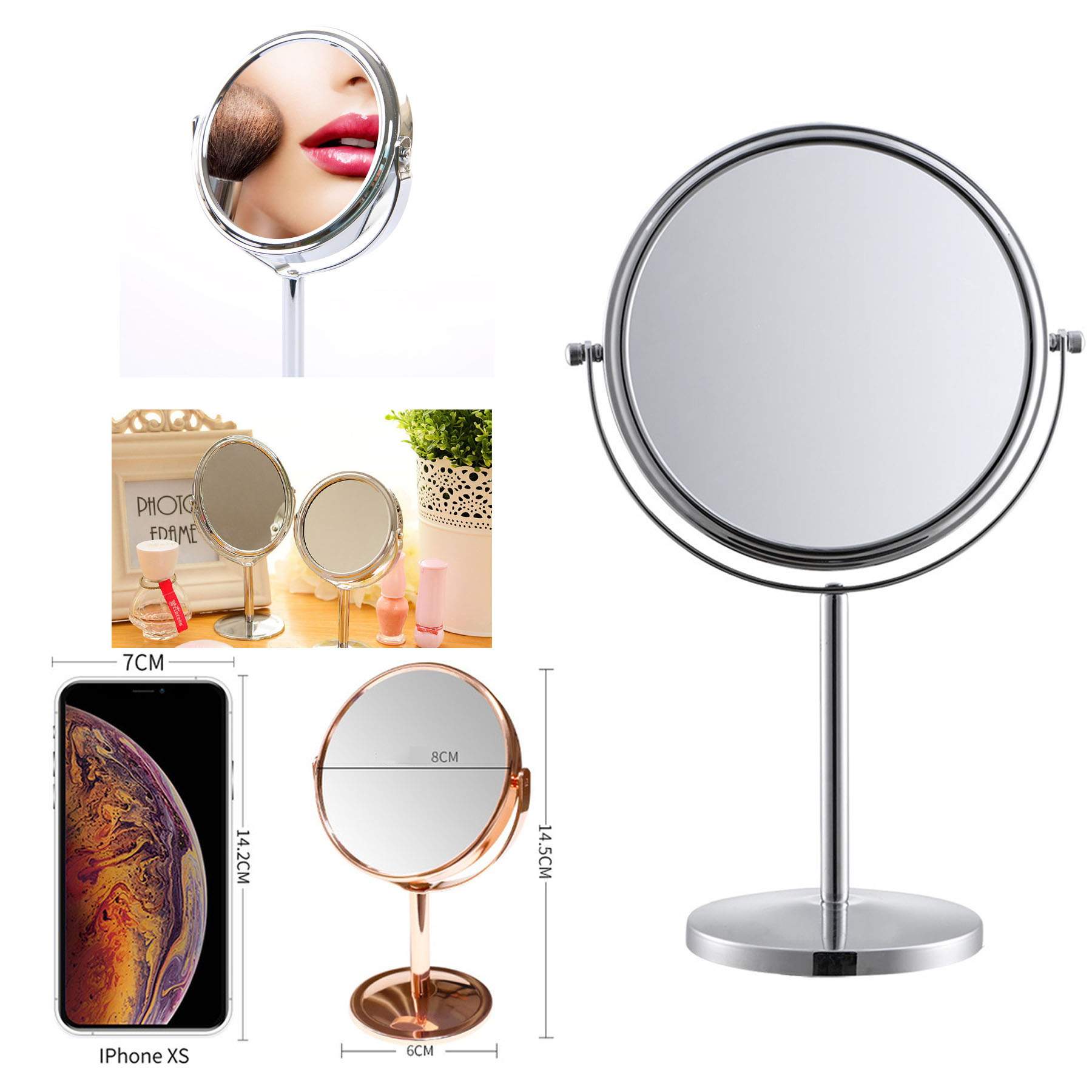 Stainless Steel 3" Round 2 Sides Mirror 2