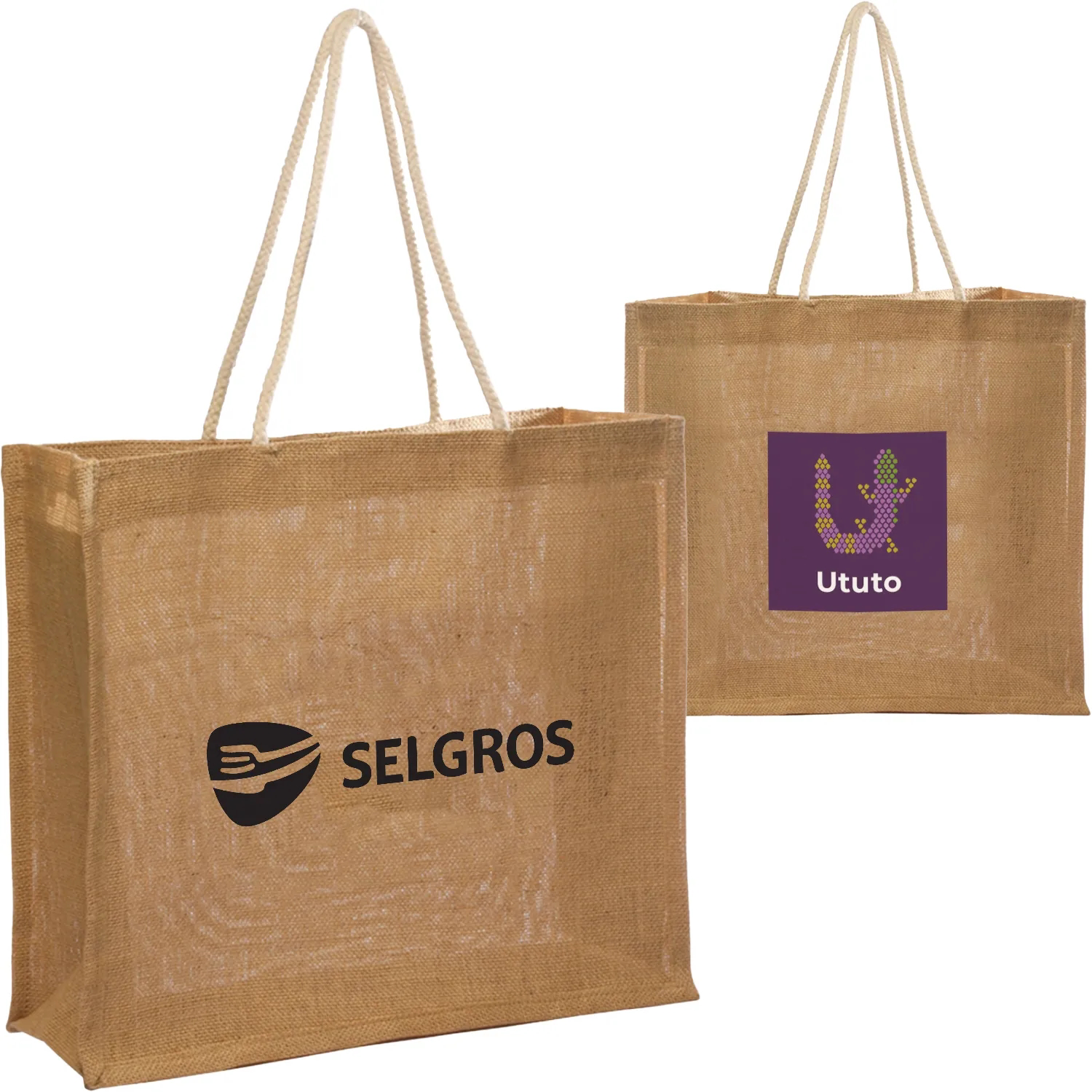 Recyclable Natural Shopping Jute Bag & Rope Handle W/ Gusset (15" x 14" x 6") 2