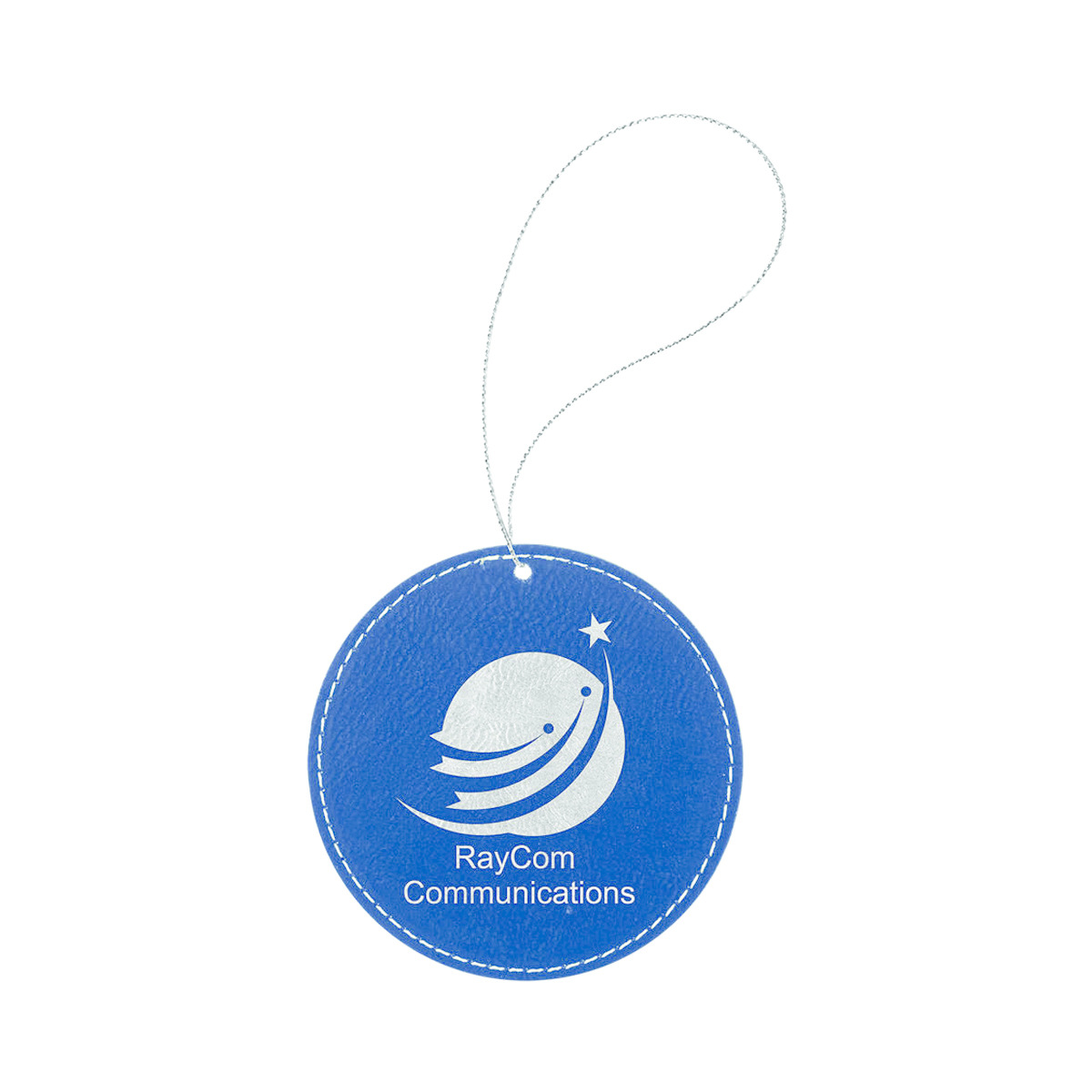 Blue/Silver Leatherette Round Ornament 1
