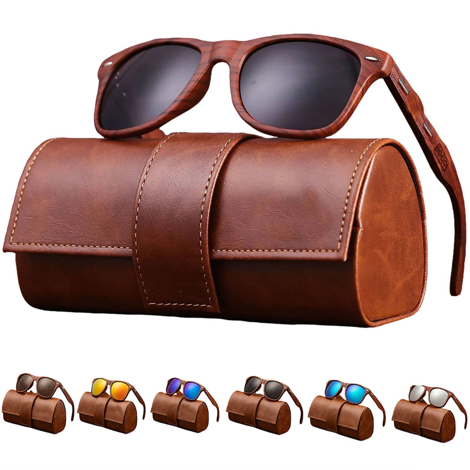 Retro Wooden Frame Sunglasses with Case 1