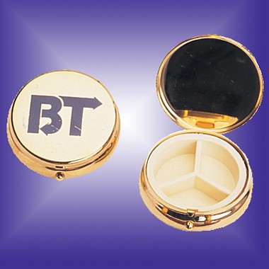 ROUND GOLD PLATED PILL BOX 1