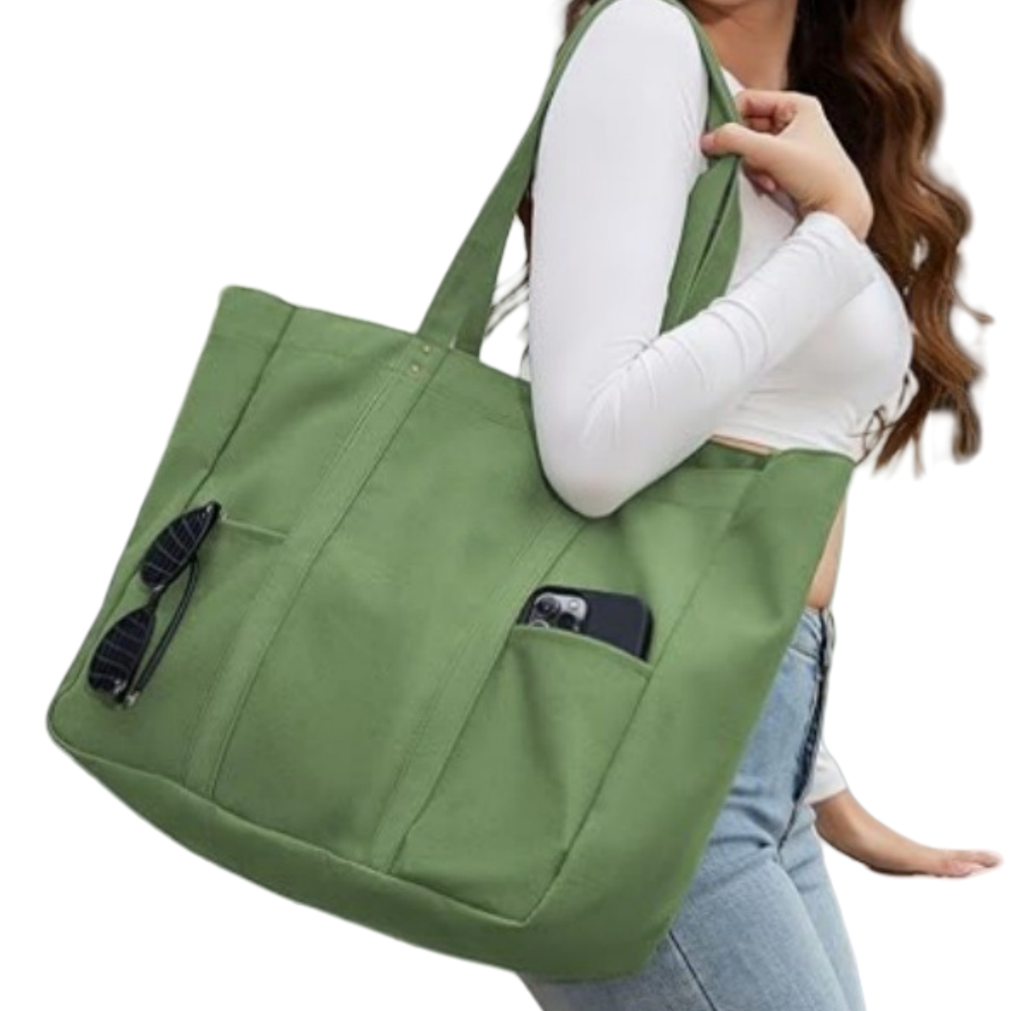 Oversized Canvas Tote Bag With 2 Front Pockets, custom tote bag with logo imprint 3