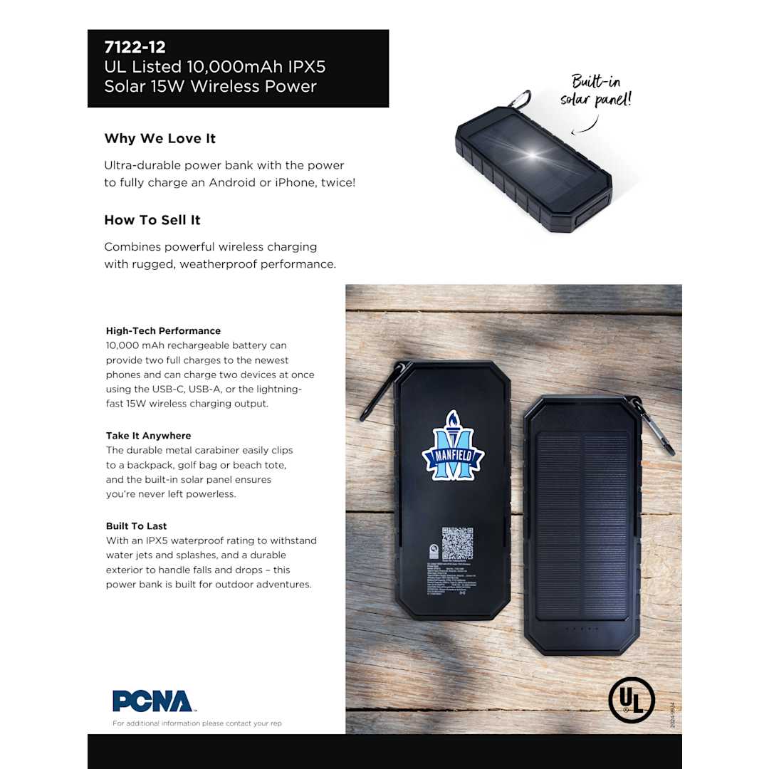 UL Listed 10000 IPX5 Solar 15W Wireless Power Ban 37