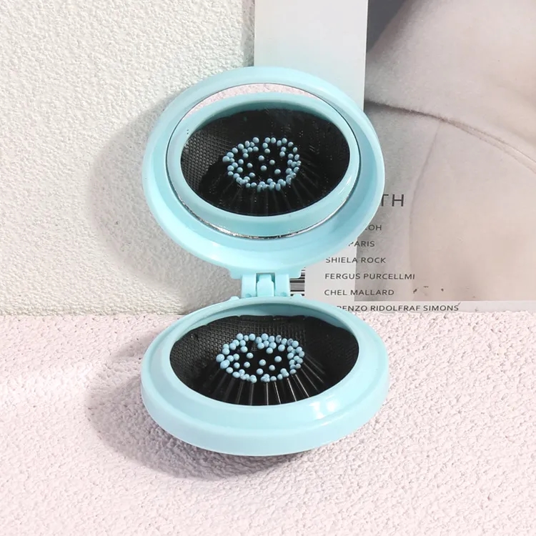 2-in-1 Foldable Travel Mirror Hair Brushes 1
