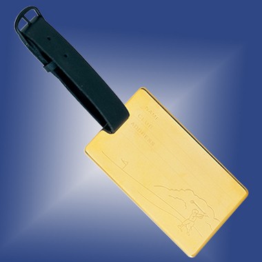 GOLD PLATED LUGGAGE TAG W/ GOLF DESIGN 2