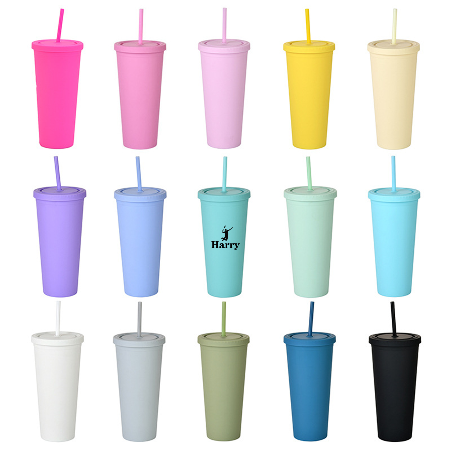24oz Frosted Plastic Tumbler with Lid And Straw 7